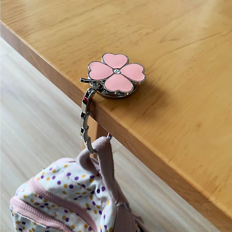 KSMD Variety Design Purse Hooks for Table and Bars,Portable Purse Hanger Organizers Hooks Handbag Pocketbook Holder Bag Storage for Desk,Foldable Folding Purse Table Hook Hanger (Pink Clover) - Image 4